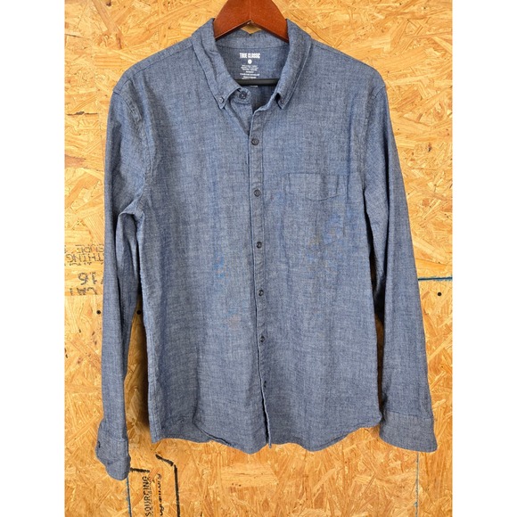 True Classic Other - True Classic Mens Blue Long Sleeve Button Down Shirt Cotton Blend Large